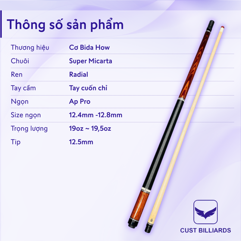 Cơ bida How Hoàng Sao M6 tay chỉ